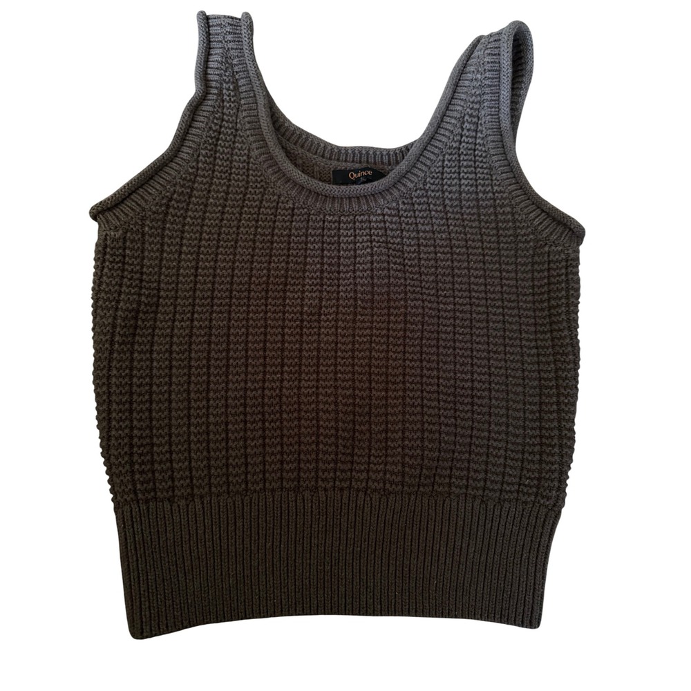 Quince Waffle Knit Sweater Tank Top Women Size M Brown Sleeveless Scoop Neck